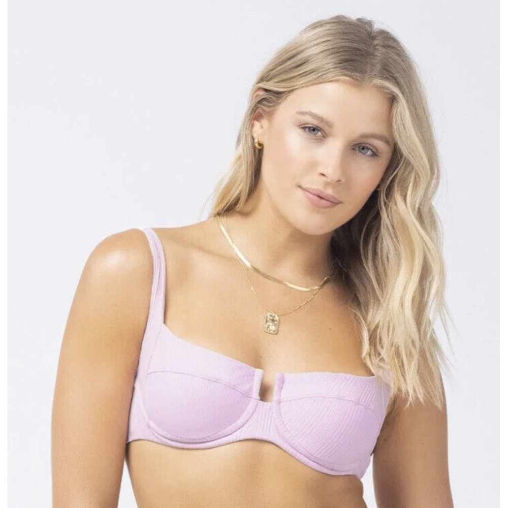 NWT L Space Camellia Bikini Top - Sz L - Color: Peony - $114 Pointelle Ribbed